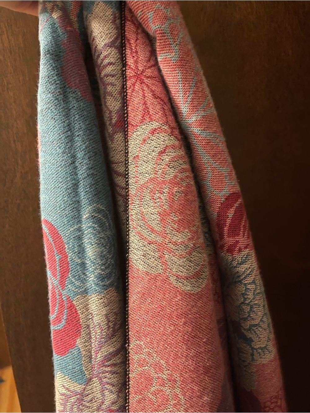 pashmina Pink and Blue Floral Pashmina Scarf